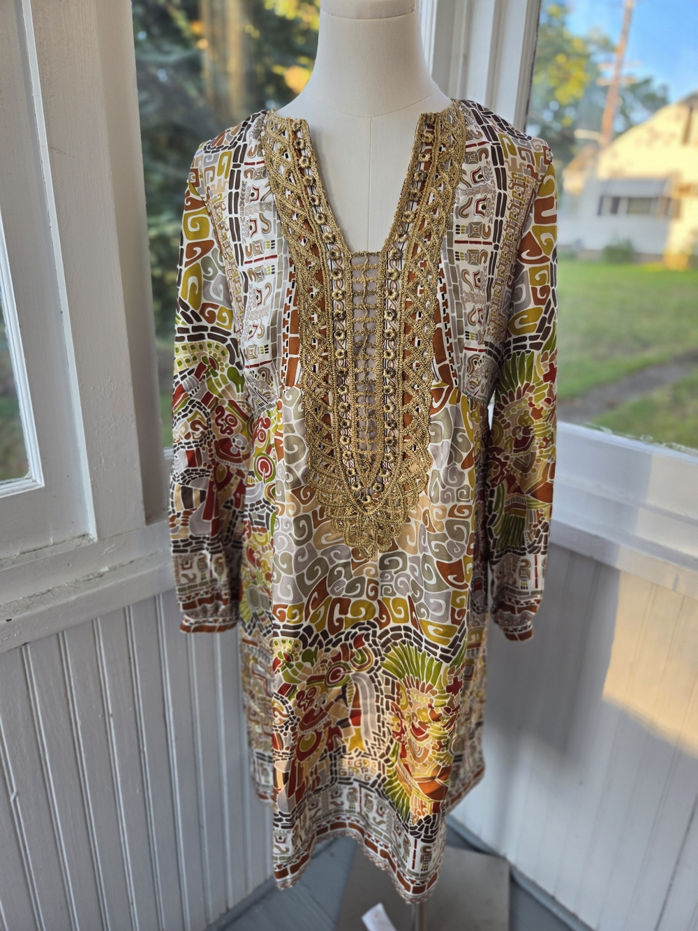 Nicole Miller Collection 100% Silk Boho Geometric Tunic Dress | Small